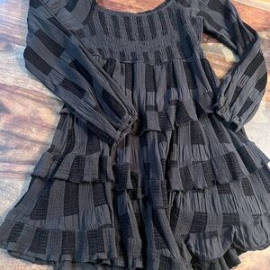 Unique rouched gothic Black Long-Sleeve babydoll Dress